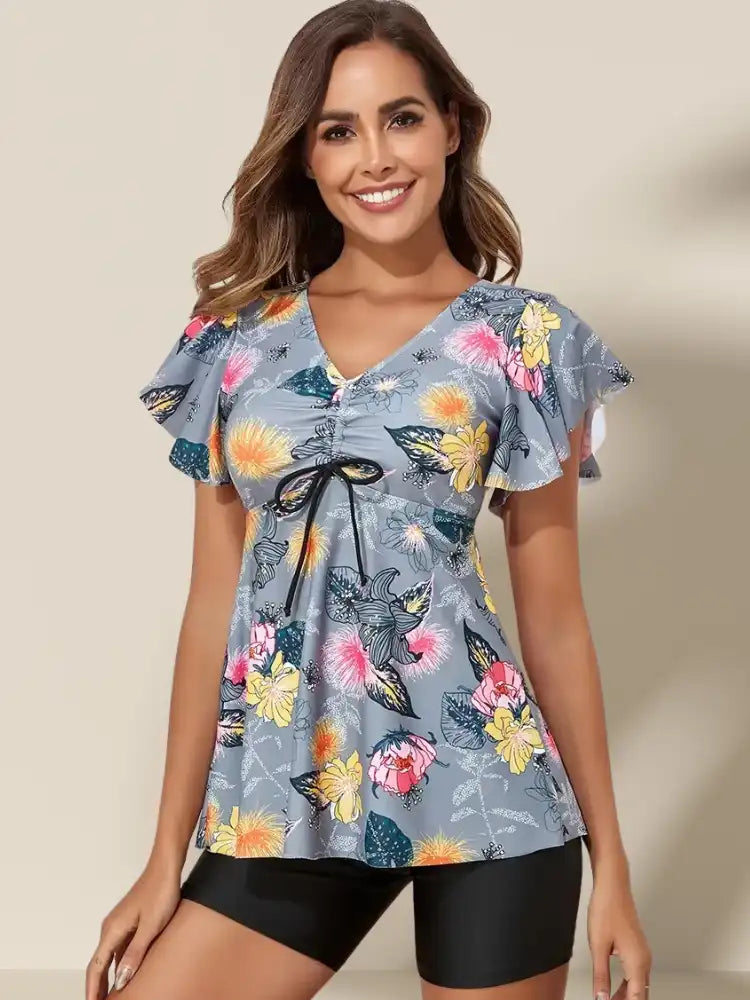 Maillot de bain Tankini Fleuri Short