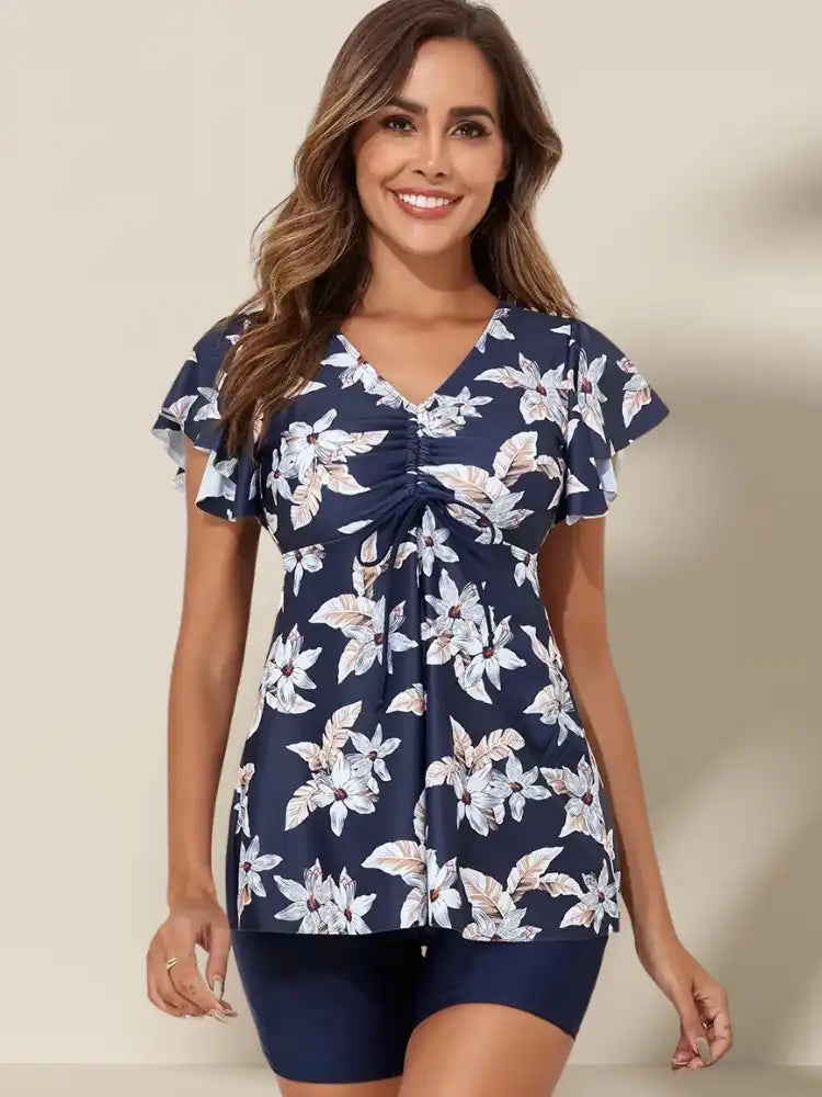 Maillot de bain Tankini Fleuri Short