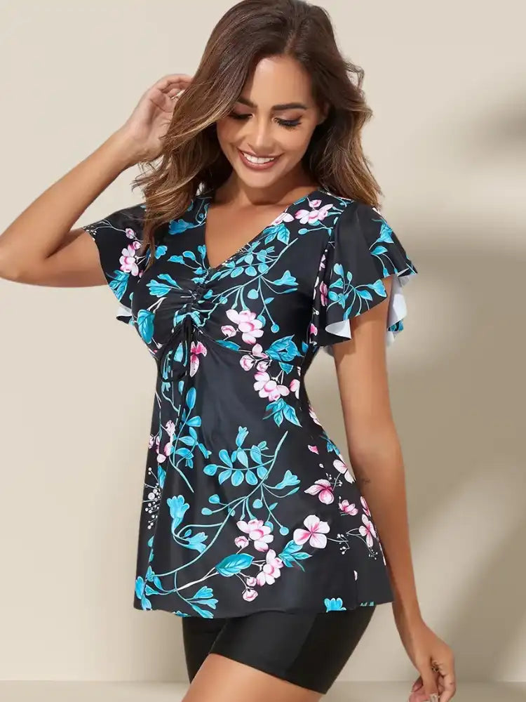 Maillot de bain Tankini Fleuri Short